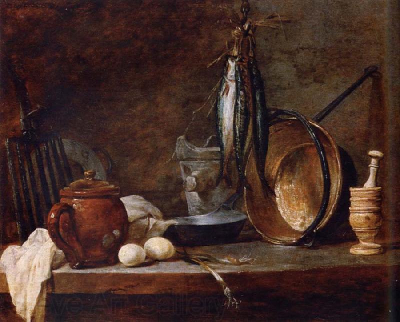 Jean Baptiste Simeon Chardin Lean food with cook utensils Norge oil painting art